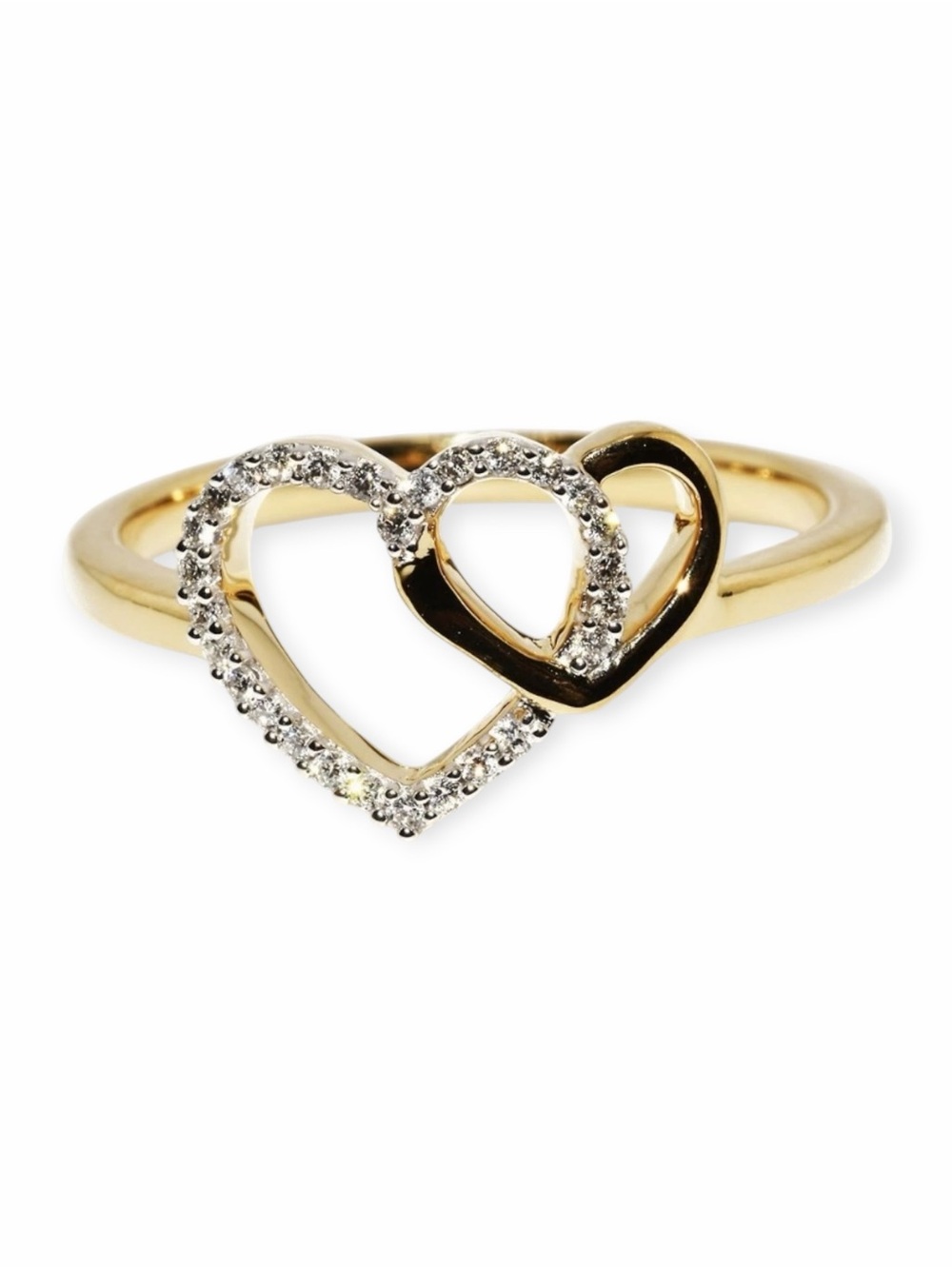 Interlocking Double Heart Ring Natural Diamond Gold Over Sterling Silver Sz 7